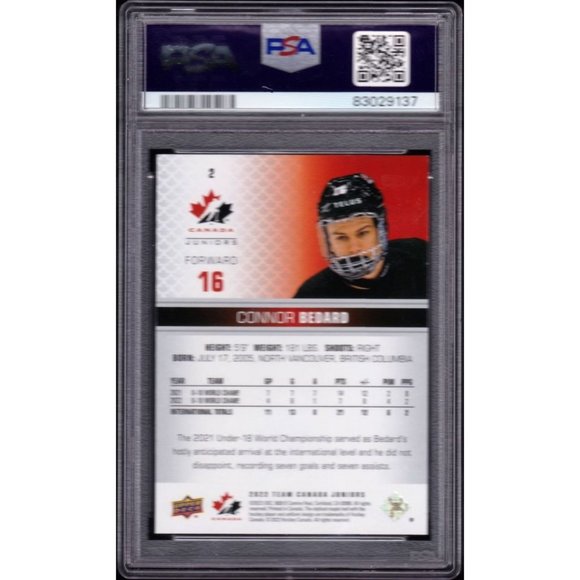 🏒 Connor Bedard PSA MINT 9 - 2022 Upper Deck Team Canada Juniors #2 🇨🇦🔥 - Picture 2 of 2
